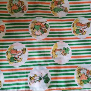 Vintage Holly Hobbie Fabric Retro Orange & Green Striped, Nostalgic Deadstock